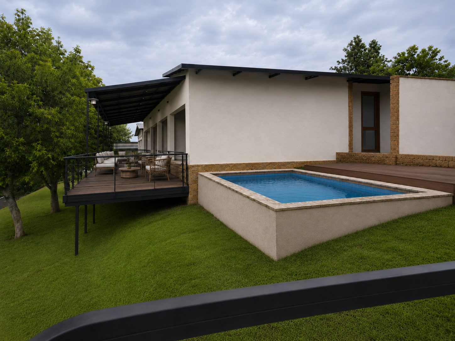 A pool cottage at dusk, artist's impression