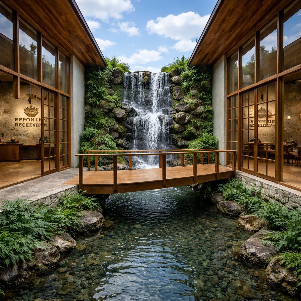 Water Fall between Reception and Restaurant, artist's impression